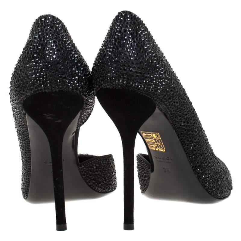 Women's Gucci Black Crystal Embellished Satin and Suede Noah D'Orsay Pumps Size 39 For Sale
