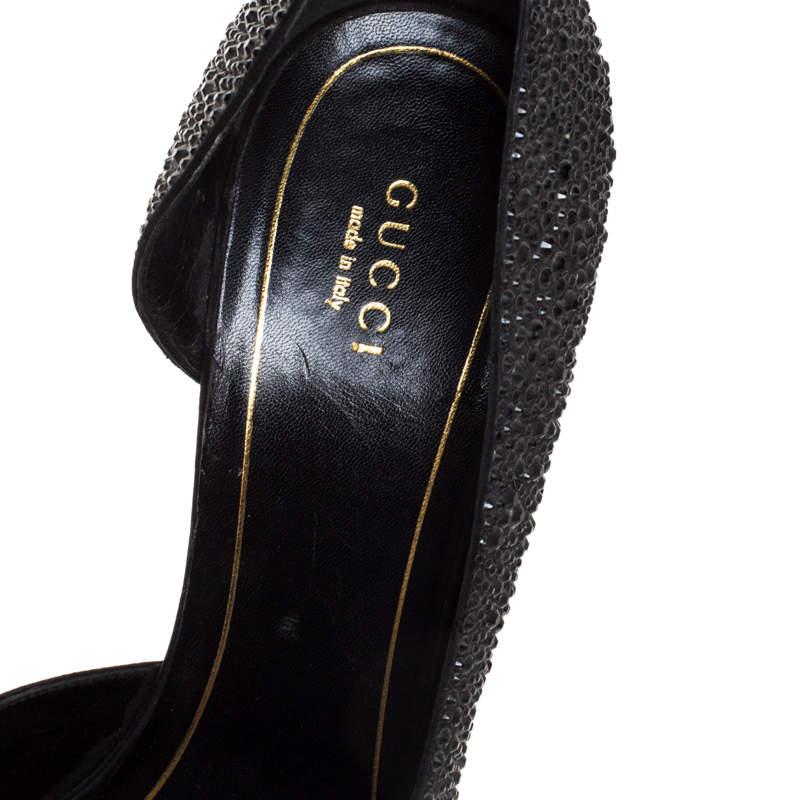 Gucci Black Crystal Embellished Satin and Suede Noah D'Orsay Pumps Size 39 For Sale 1