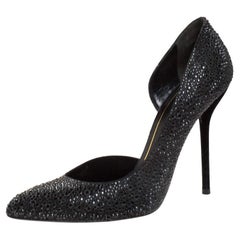 Gucci Black Crystal Embellished Satin and Suede Noah D'Orsay Pumps Size 39