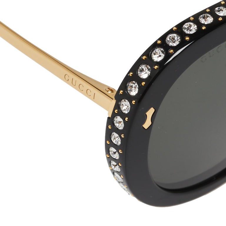 Gucci Black Crystal Studded / Grey Foldable Pilot Aviator Sunglasses New Gucci GG0307S Black Crystal Studded Gray Lenses Foldable  main image 3