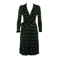 Gucci Black Deer Printed Knit Wrap Overlay Detail Midi Dress M