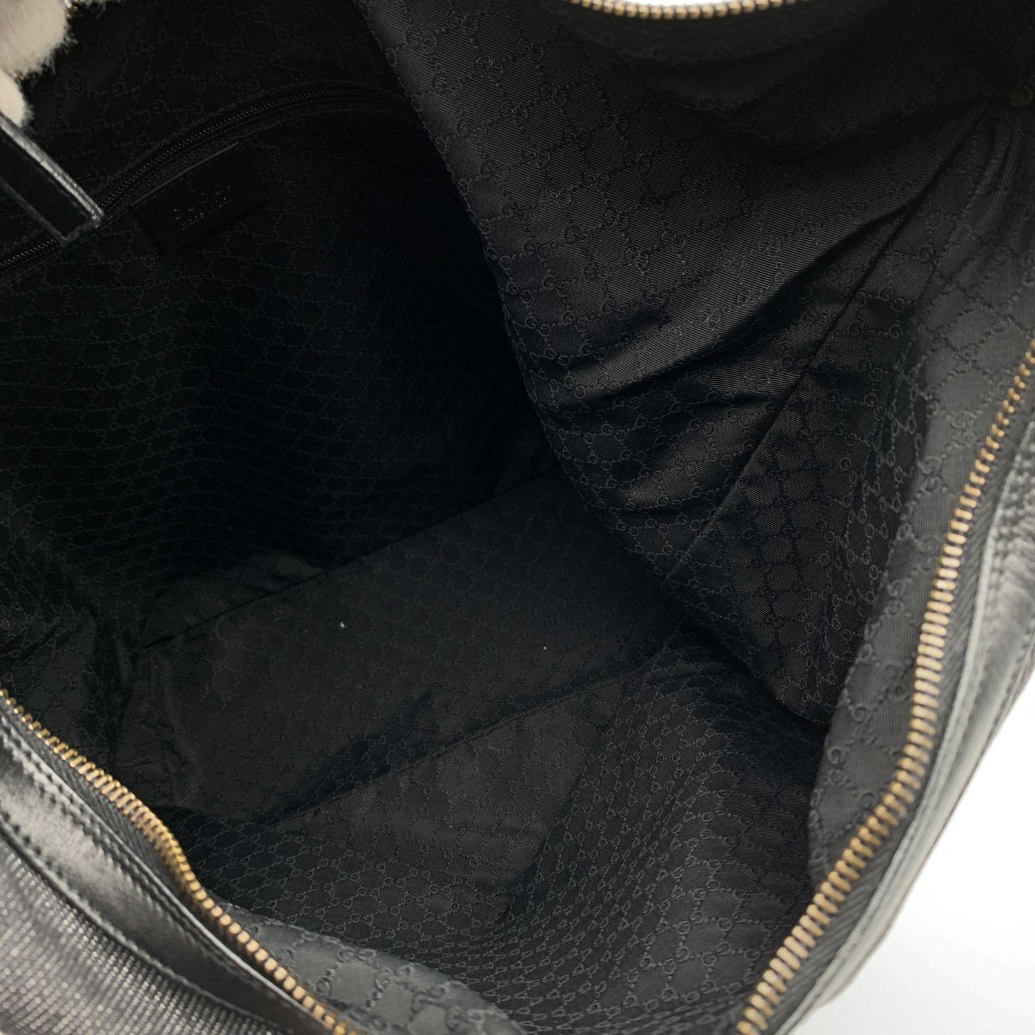 Gucci Black Denim Canvas Hobo Shoulder Bag Tote with Stripes In Excellent Condition In Rome, Rome