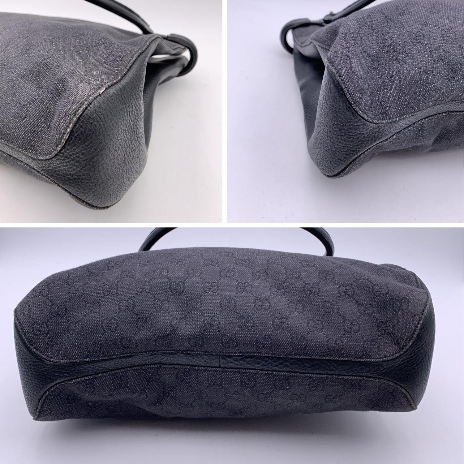 Gucci Black Denim Canvas Shoulder Bag Shopping Tote For Sale 3