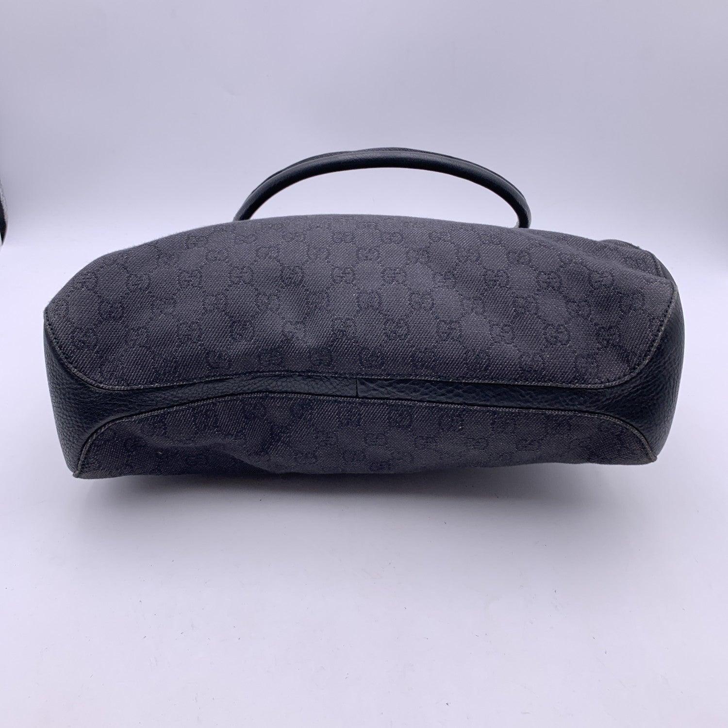 Gucci Black Denim Canvas Shoulder Bag Shopping Tote For Sale 4