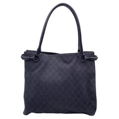 Gucci Black Denim Canvas Shoulder Bag Shopping Tote