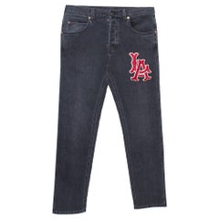 Gucci Black Denim LA Angels Patch Detail verblasst konisch Jeans M