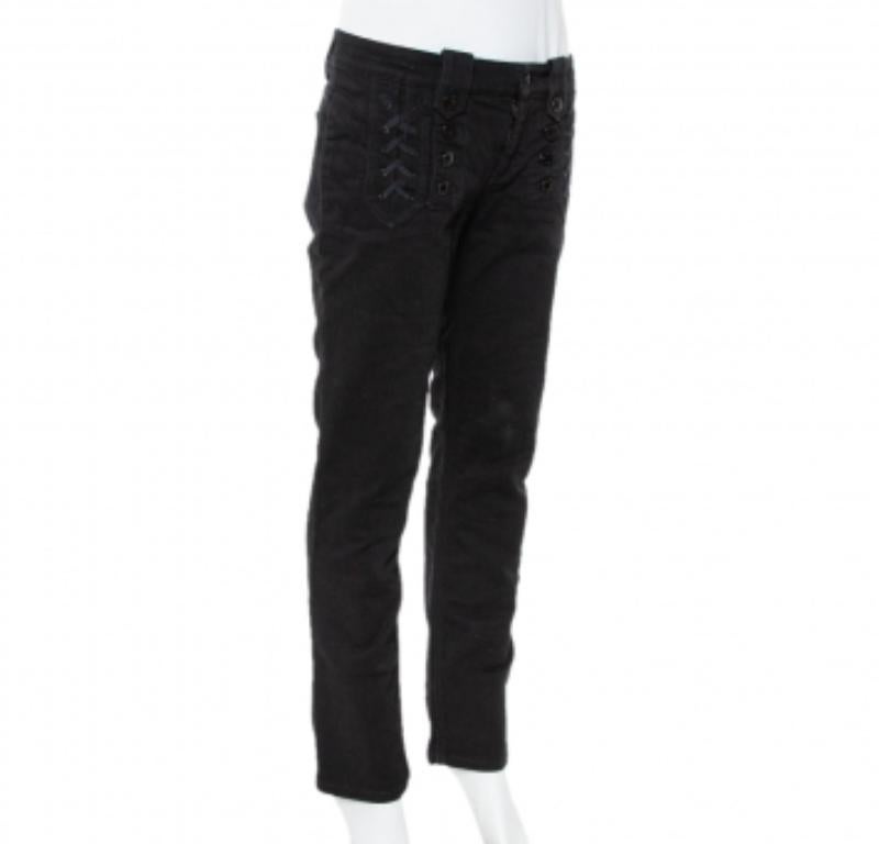 Women's Gucci Black Denim Lace Up Detail Slim Fit Jeans M For Sale