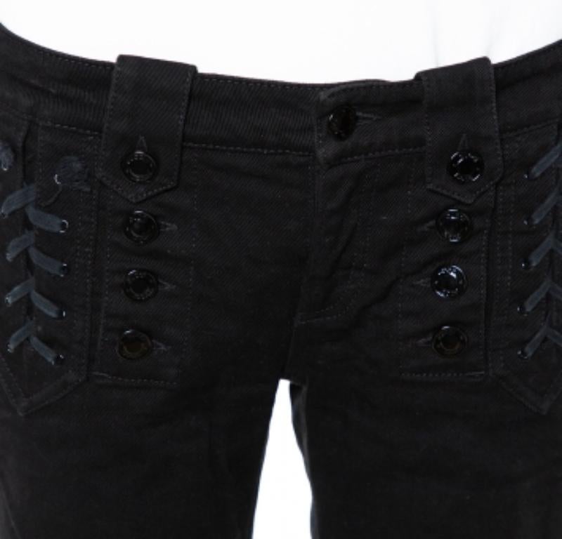 Gucci Black Denim Lace Up Detail Slim Fit Jeans M For Sale 2