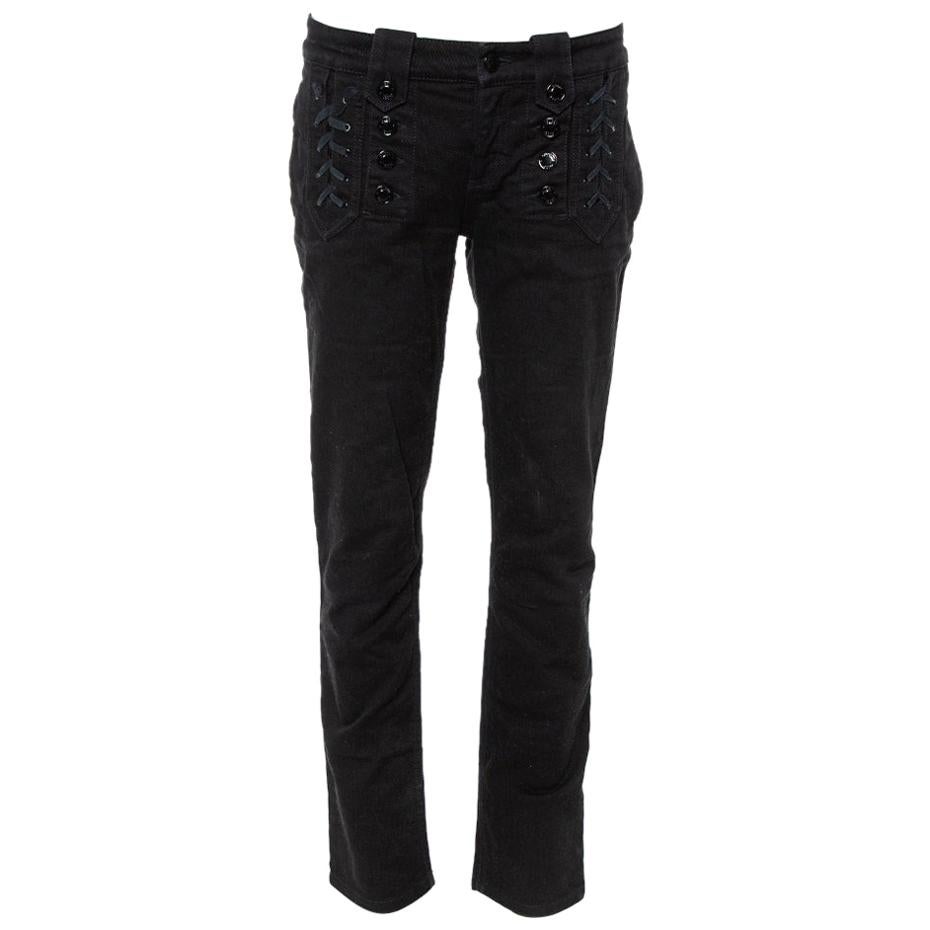 Gucci Black Denim Lace Up Detail Slim Fit Jeans M For Sale