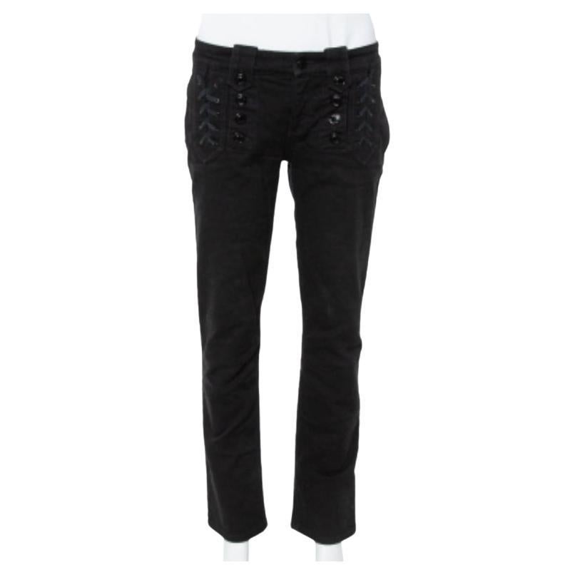 Gucci Black Denim Lace Up Detail Slim Fit Jeans M For Sale