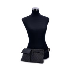 Gucci Black Denim Monogram Canvas Double Pocket Belt Bag