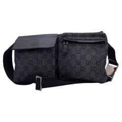 Gucci Black Denim Monogram Canvas Double Pocket Belt Bag