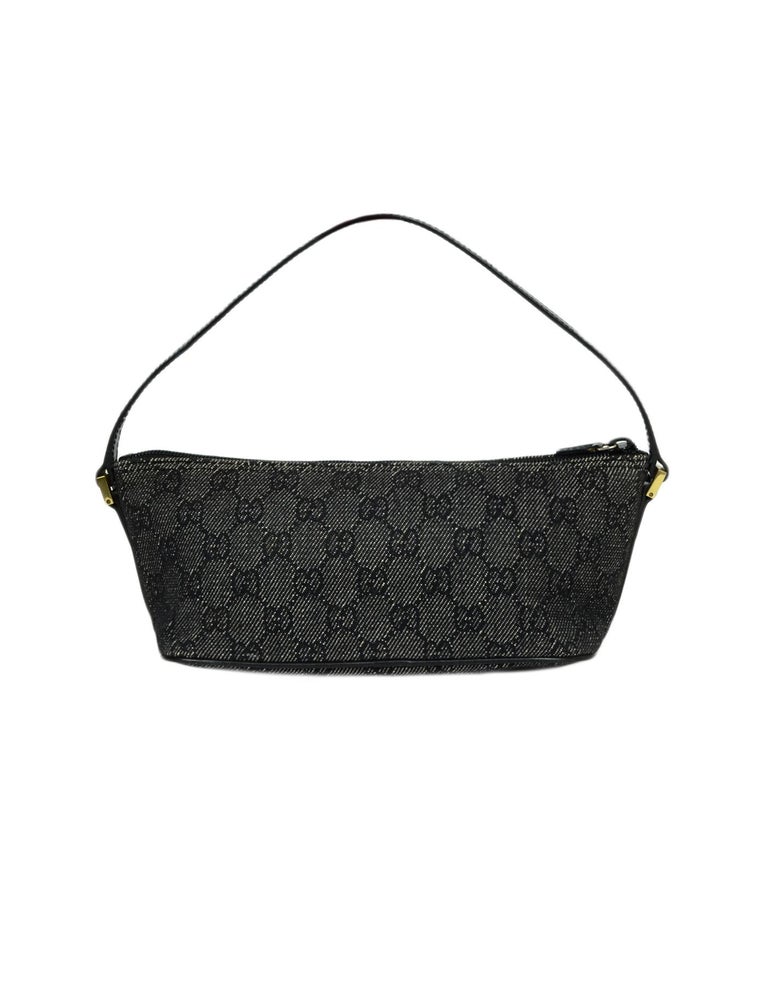 Gucci Black Denim Monogram Pochette Bag For Sale at 1stdibs