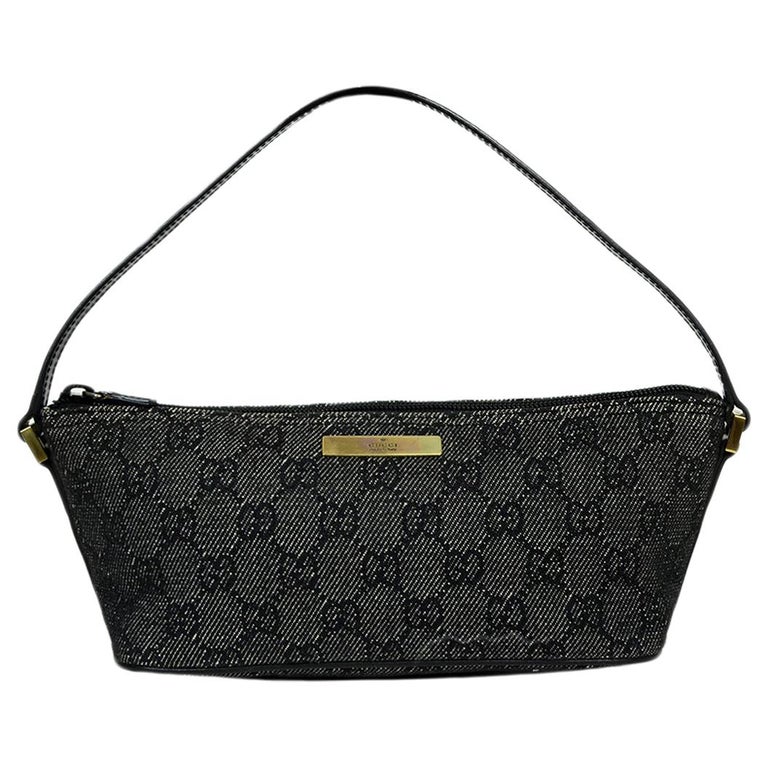 Gucci Black Denim Monogram Pochette Bag For Sale at 1stdibs