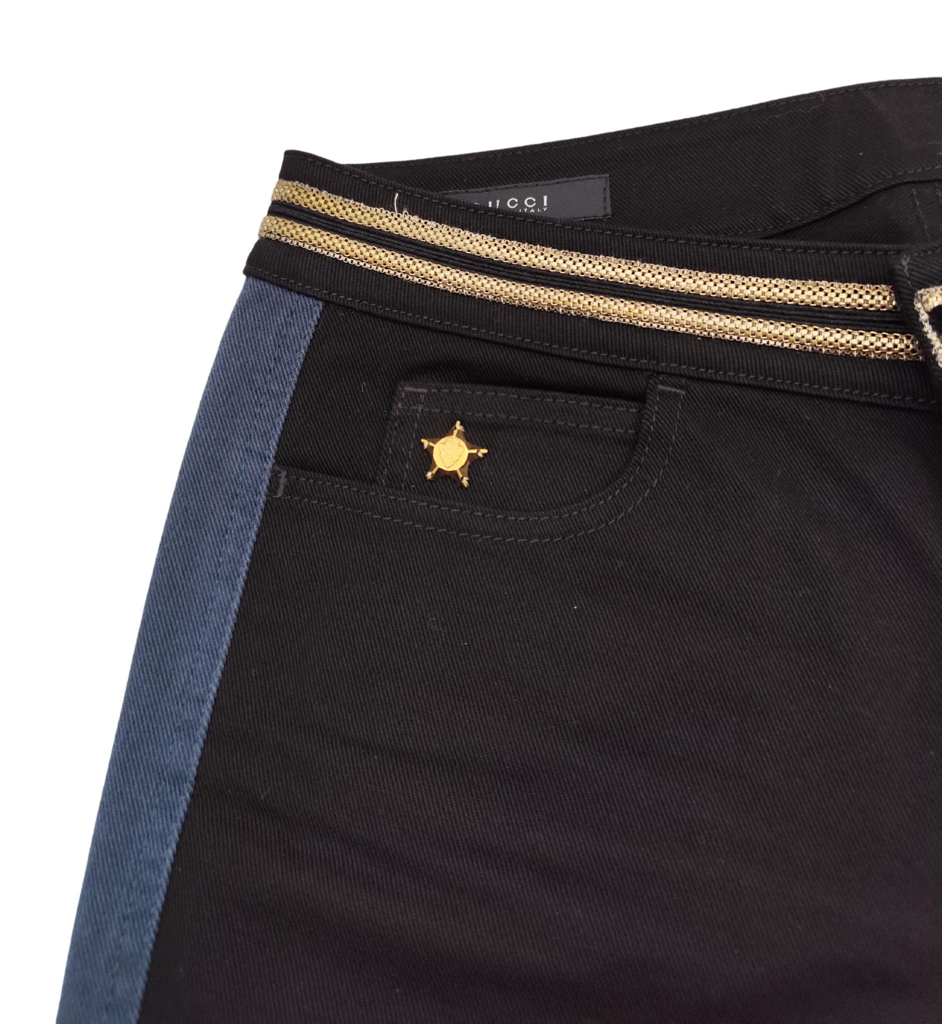 Pantalon à rayures latérales en denim noir Gucci Pour femmes en vente