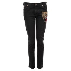 Gucci Black Denim Tiger Embroidered Skinny Jeans Size M