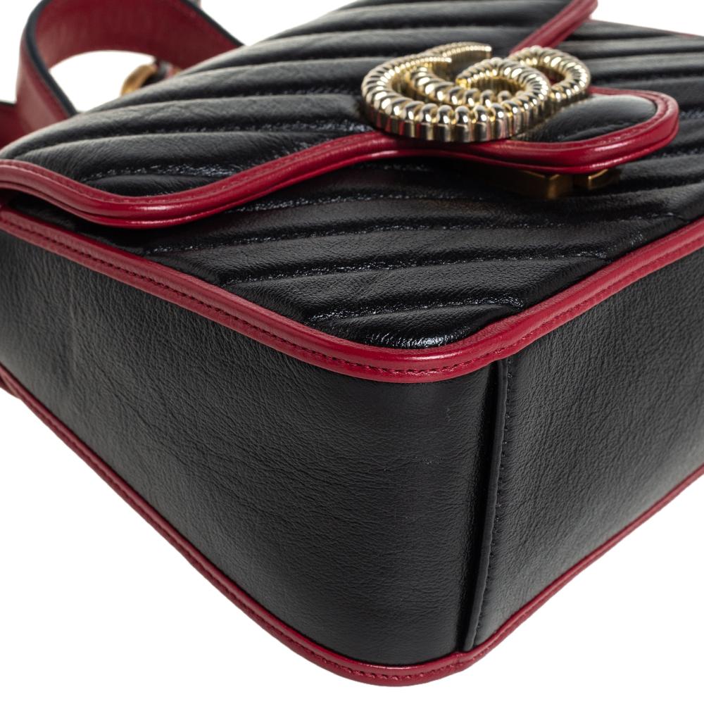 Gucci Black Diagonal Quilt Leather Mini GG Marmont Top Handle Bag 1