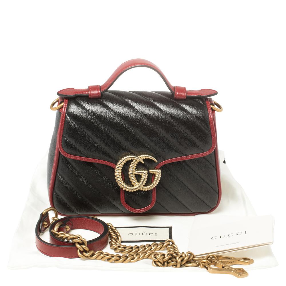 Gucci Schwarz Diagonale Steppleder Mini GG Marmont Torchon Top Handle Bag 8