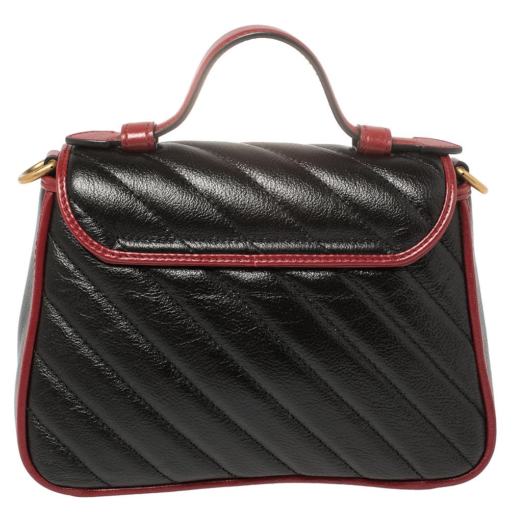 Gucci Schwarz Diagonale Steppleder Mini GG Marmont Torchon Top Handle Bag Damen