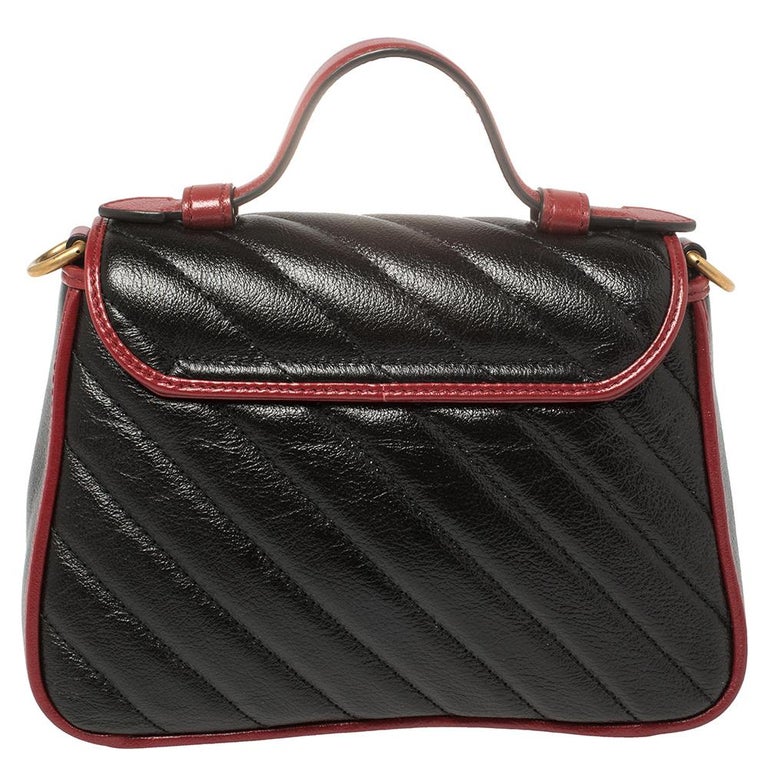 Gucci Black Diagonal Quilt Leather Mini GG Marmont Torchon Top Handle ...