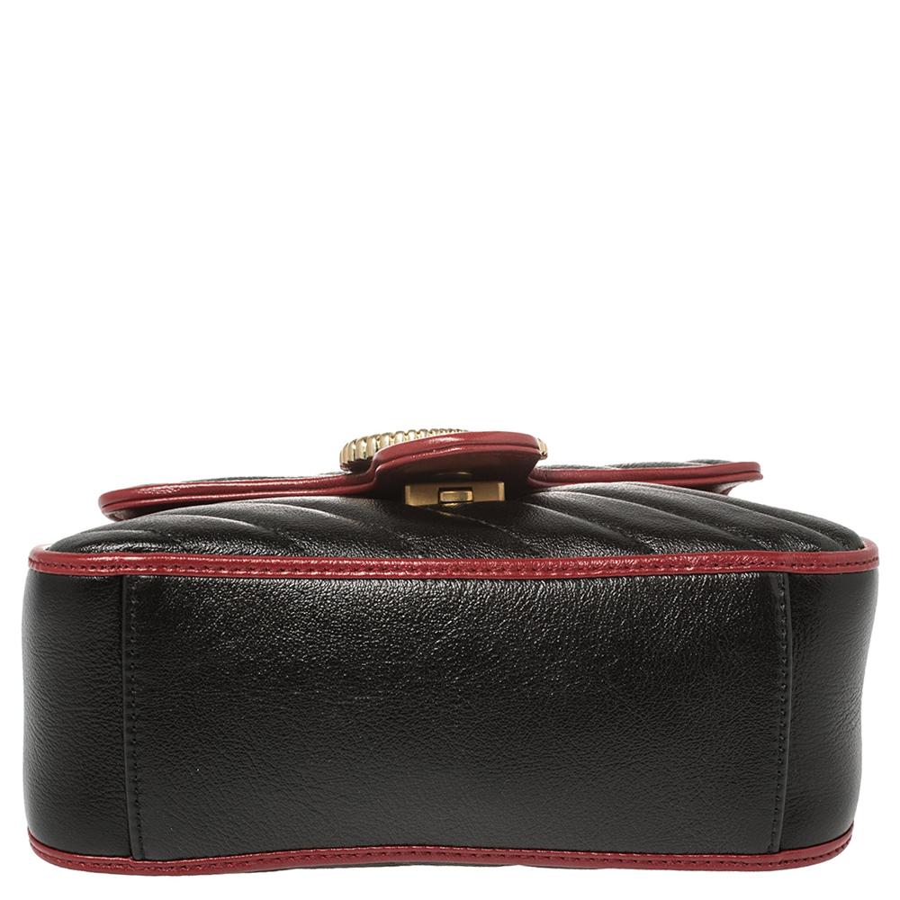 Gucci Schwarz Diagonale Steppleder Mini GG Marmont Torchon Top Handle Bag 1