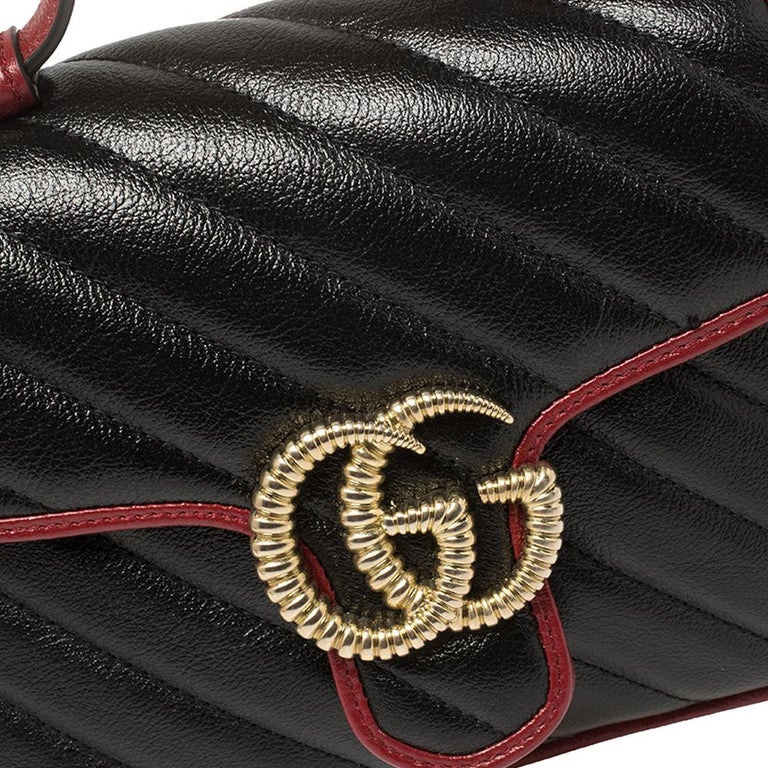 Gucci Black Diagonal Quilt Leather Mini GG Marmont Torchon Top Handle