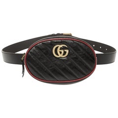 Gucci Black Diagonal Quilted Leather GG Marmont Torchon Belt Bag
