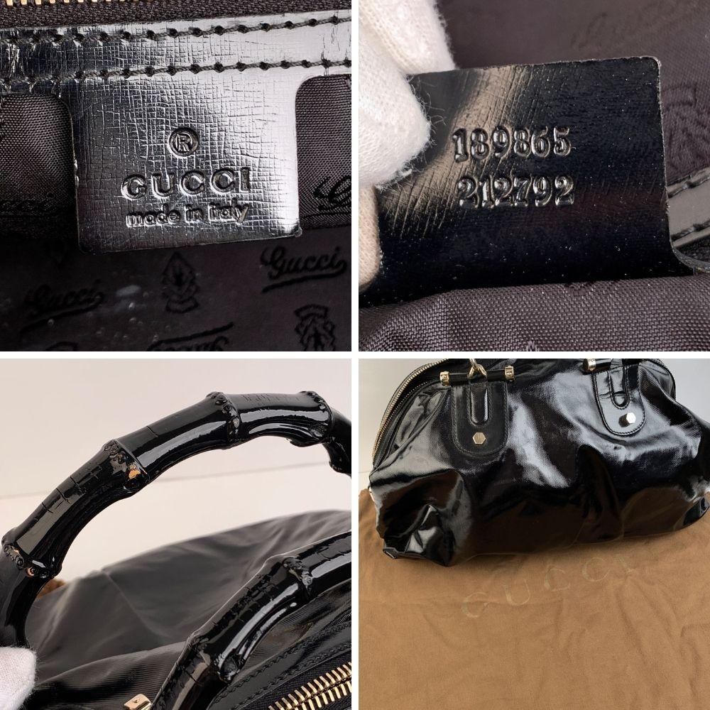 Gucci Black Dialux Canvas Pop Bamboo Handbag Satchel Bag with Strap In Excellent Condition In Rome, Rome
