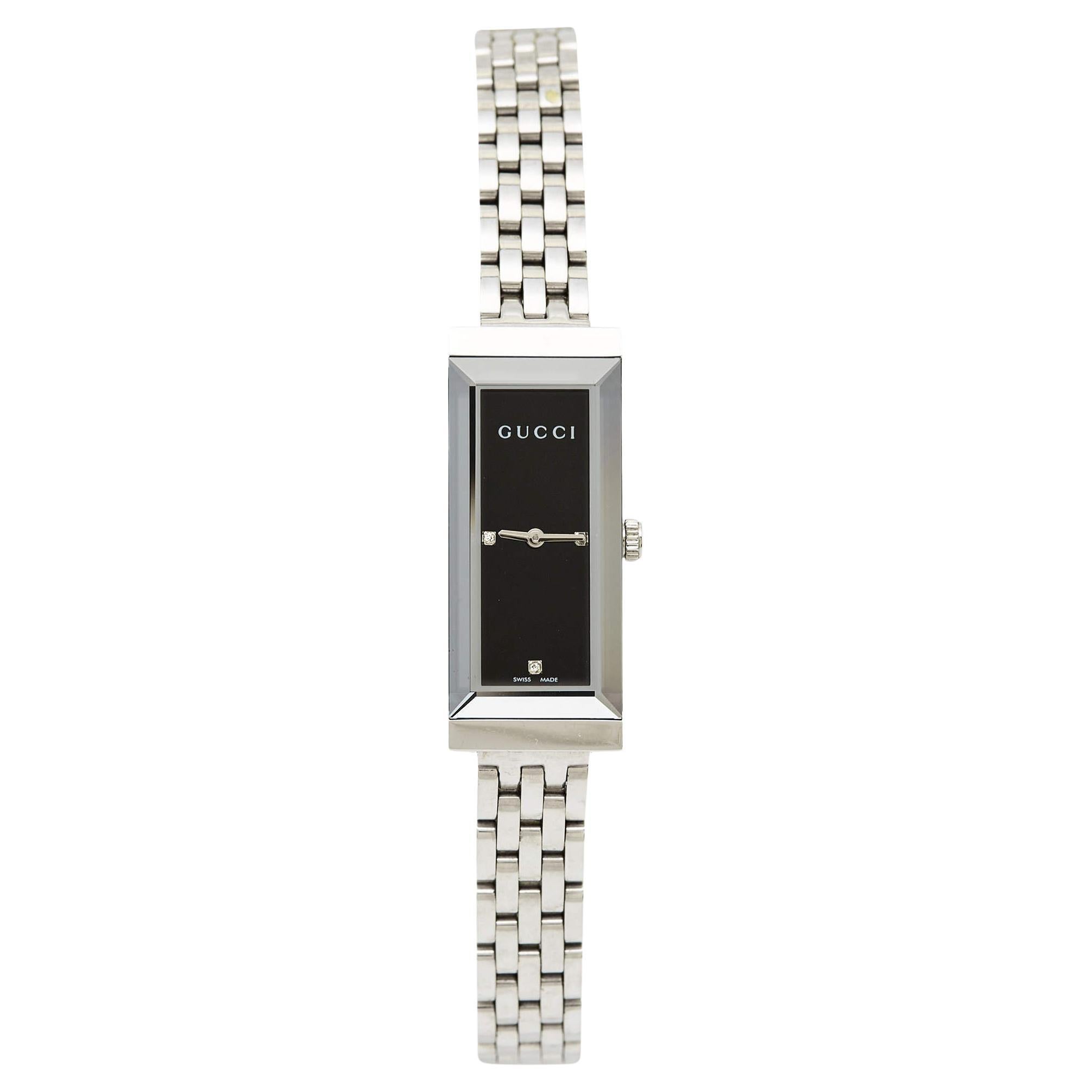 Gucci Black Diamond Stainless Steel G-Frame YA127504 Women's Wristwatch 14 mm