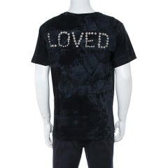 Gucci Black Distressed Cotton Loved Stud Embellished Logo Jersey T Shirt S