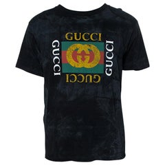 Gucci Black Distressed Cotton Loved Stud Embellished Logo Jersey T Shirt S
