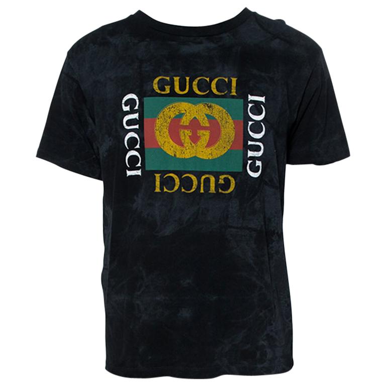 Gucci Black Distressed Cotton Loved Stud Embellished Logo Jersey T ...