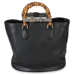 Gucci Black Dollar Calfskin GG Diana Medium Bamboo Handle Tote