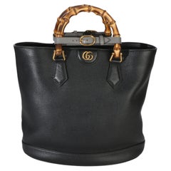 Gucci Black Dollar Calfskin GG Diana Medium Bamboo Handle Tote