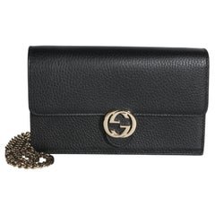 Gucci Black Dollar Calfskin Interlocking G Chain Wallet
