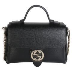 Gucci Black Dollar Calfskin Interlocking G Top Handle Shoulder Bag