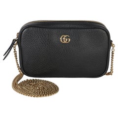 Gucci Black Dollar Calfskin Super Mini GG Marmont Chain Shoulder Bag