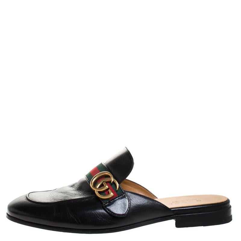 Gucci first launched the Princetown slipper as part of their Fall Winter 2015 collection and it lit up a trend that refuses to die down. This pair here comes made from quality black leather. They feature round toes and the GG logo in gold-tone with