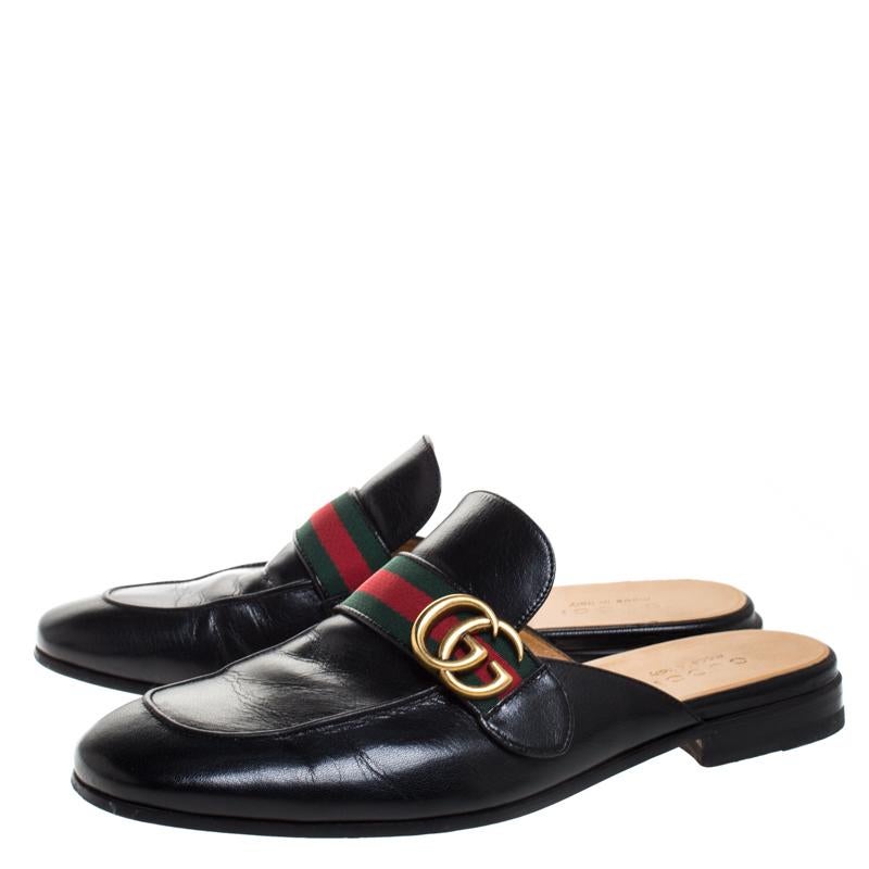 Gucci Black Double G Leather Princetown Flat Mules Size 42.5 2