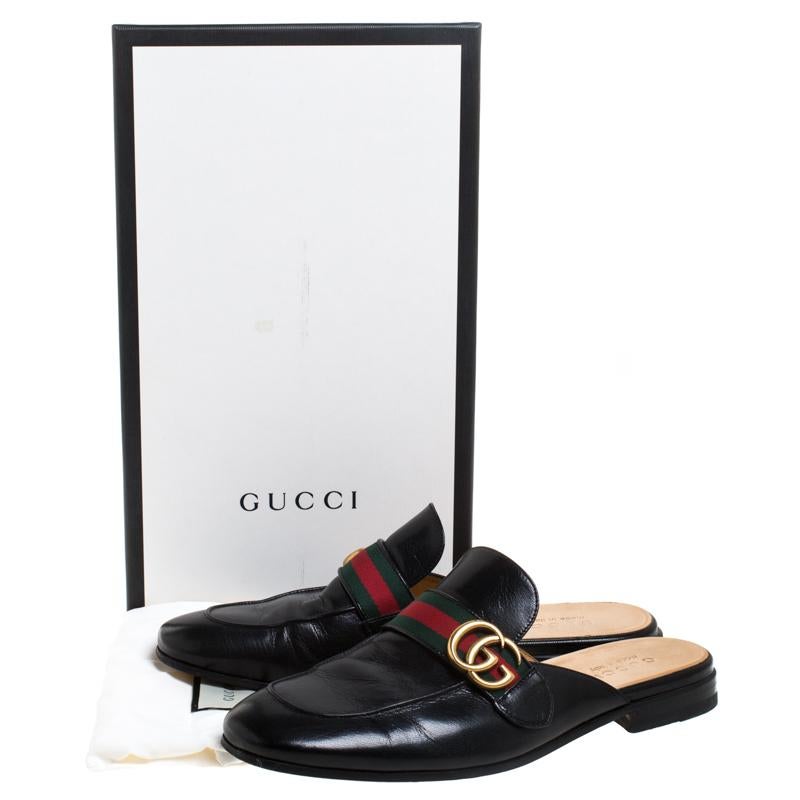 Gucci Black Double G Leather Princetown Flat Mules Size 42.5 4