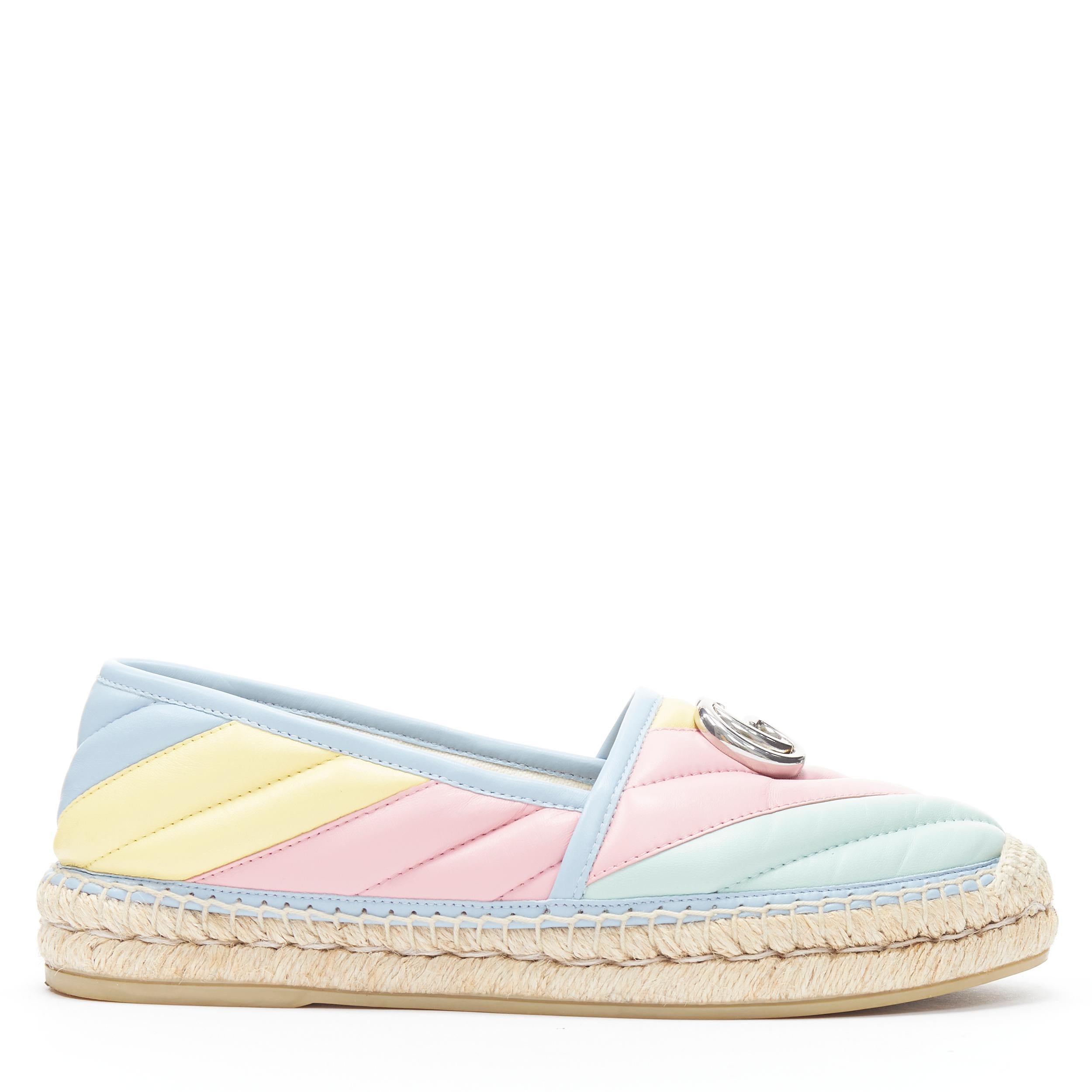 GUCCI Black Double G Marmont pastel matelasse leather jute espadrille EU37.5 
Reference: TGAS/B01371 
Brand: Gucci 
Model: Marmont Matelasse Palladium Double G Espadrille 
Material: Leather 
Color: Pink 
Pattern: Solid 
Extra Detail: Silver-tone