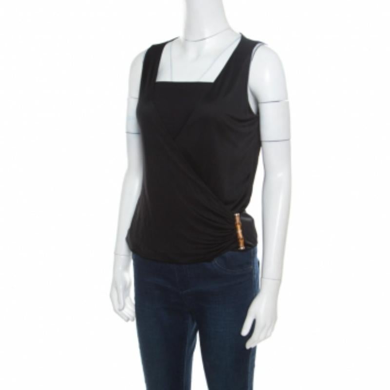 Gucci Jersey Negro Drapeado Bambú Detalle Hebilla Top Sin Mangas S en venta 1