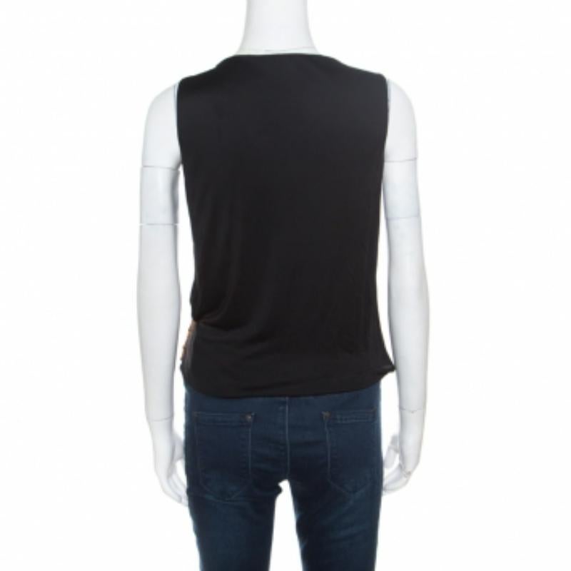 Gucci Jersey Negro Drapeado Bambú Detalle Hebilla Top Sin Mangas S en venta 4