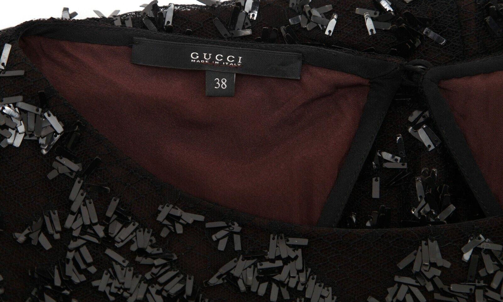 GUCCI Black Dress Cap Sleeve Sequin Paillette Netting Sz 38 RUNWAY For Sale 6