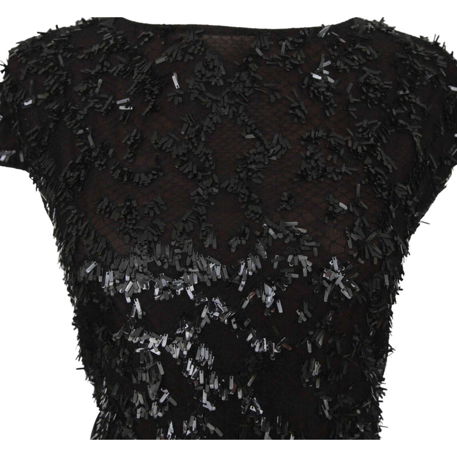 Women's GUCCI Black Dress Cap Sleeve Sequin Paillette Netting Sz 38 RUNWAY For Sale