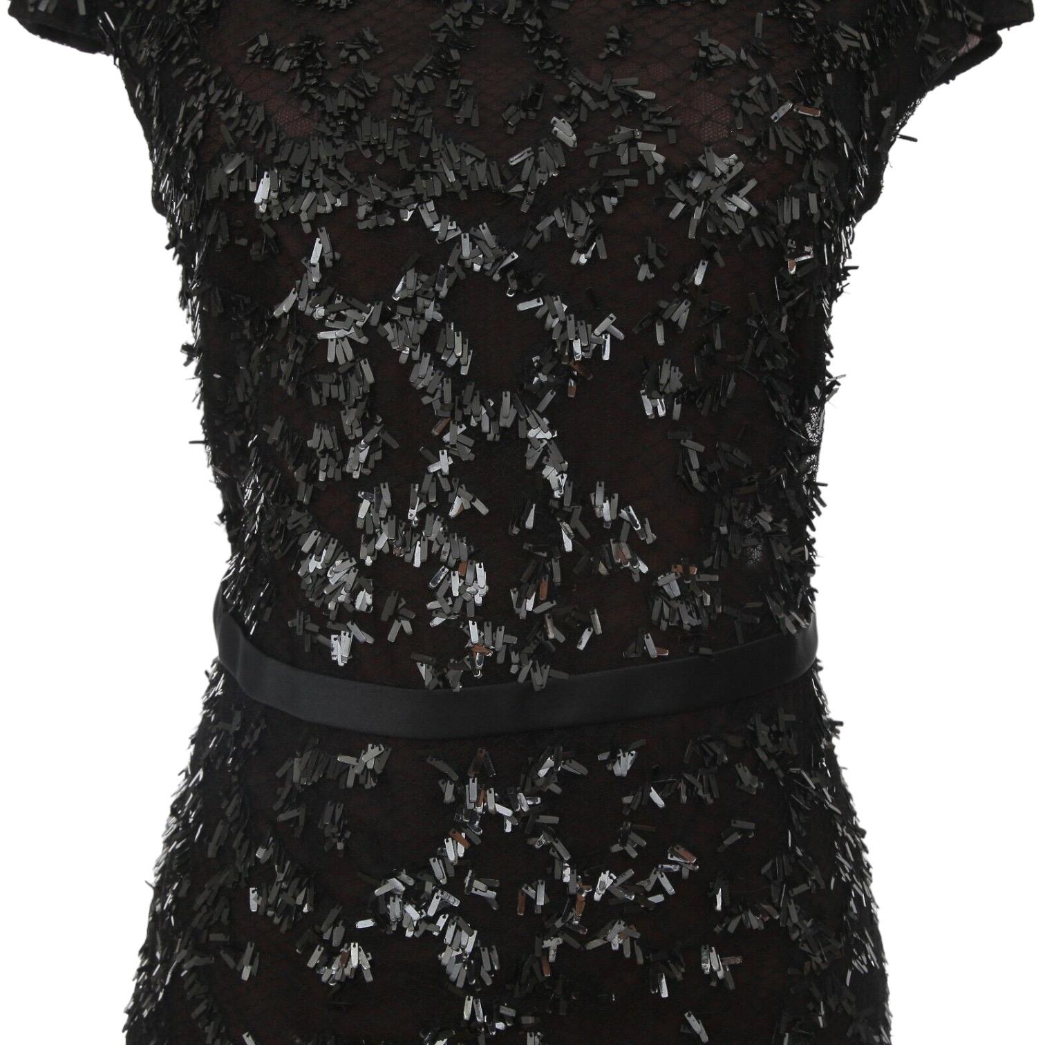 GUCCI Black Dress Cap Sleeve Sequin Paillette Netting Sz 38 RUNWAY For Sale 1