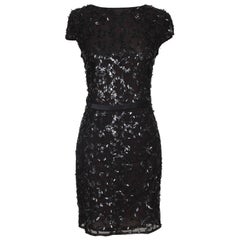 GUCCI Black Dress Cap Sleeve Sequin Paillette Netting Sz 38 RUNWAY