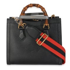 Gucci Black Dusty Grey Textured Dollar Calfskin Web Small Diana Tote