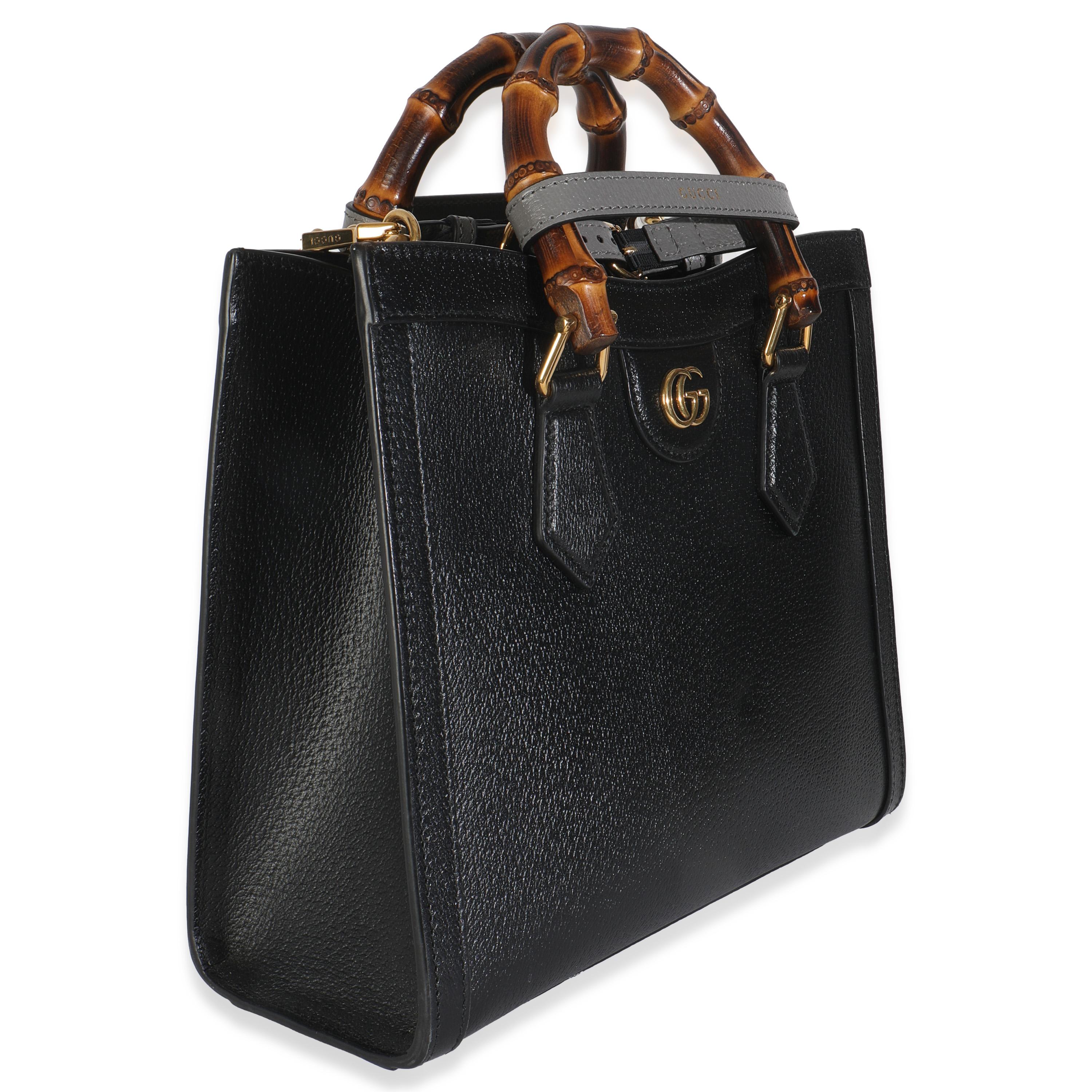 Noir Gucci Black Dusty Grey Textured Dollar Calfskin Web Small Diana Tote en vente
