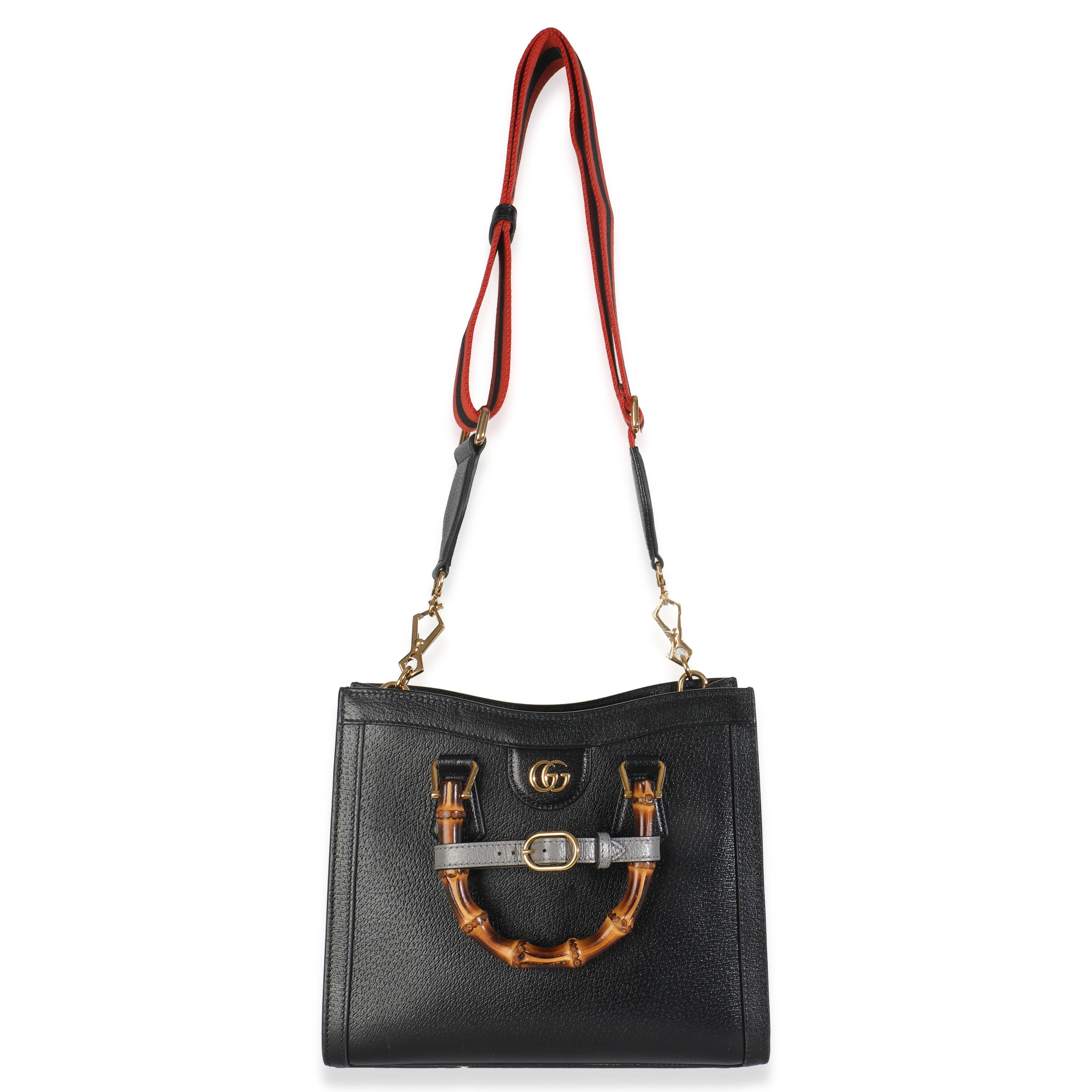 Gucci Black Dusty Grey Textured Dollar Calfskin Web Small Diana Tote en vente 1